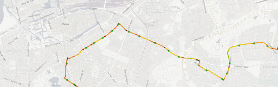 Visualisering av trafikflöde från verktyget Flowmapper